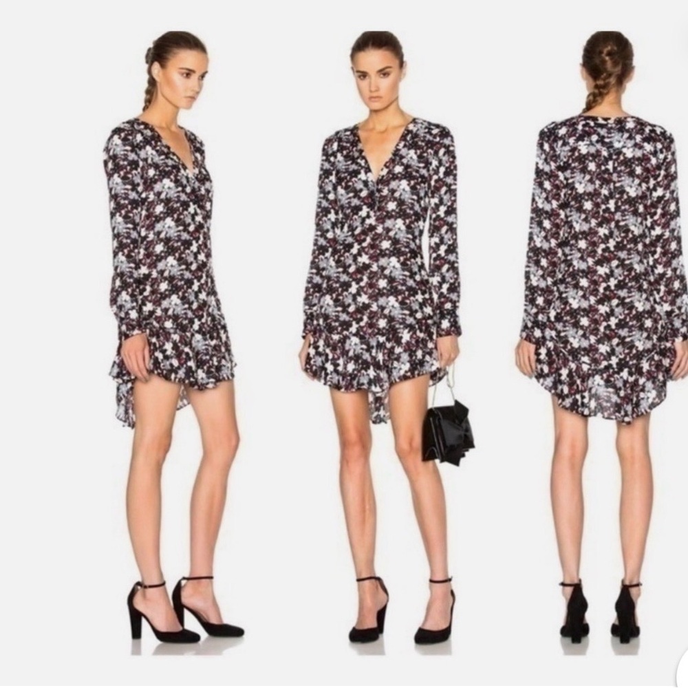 Veronica Beard Franklin Floral Silk Flounce Ruffle Long Sleeve Mini Dress Size 2